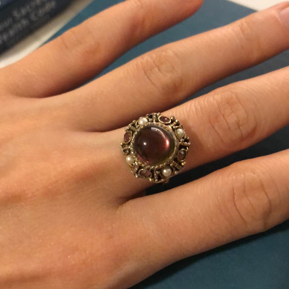 Silver Adjustable Ring with Purple Stones